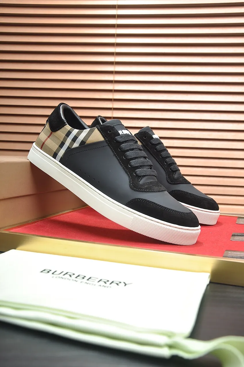 Men's shoes💰480💶[Burberry] (cowhide lining) classic low-top sneakers｜Imported cowhide with classic plaid fabric｜Cow leather lining｜Original outsole｜Fine workmanship and comfortable to wear Size: 38-44 (customized at 45)
